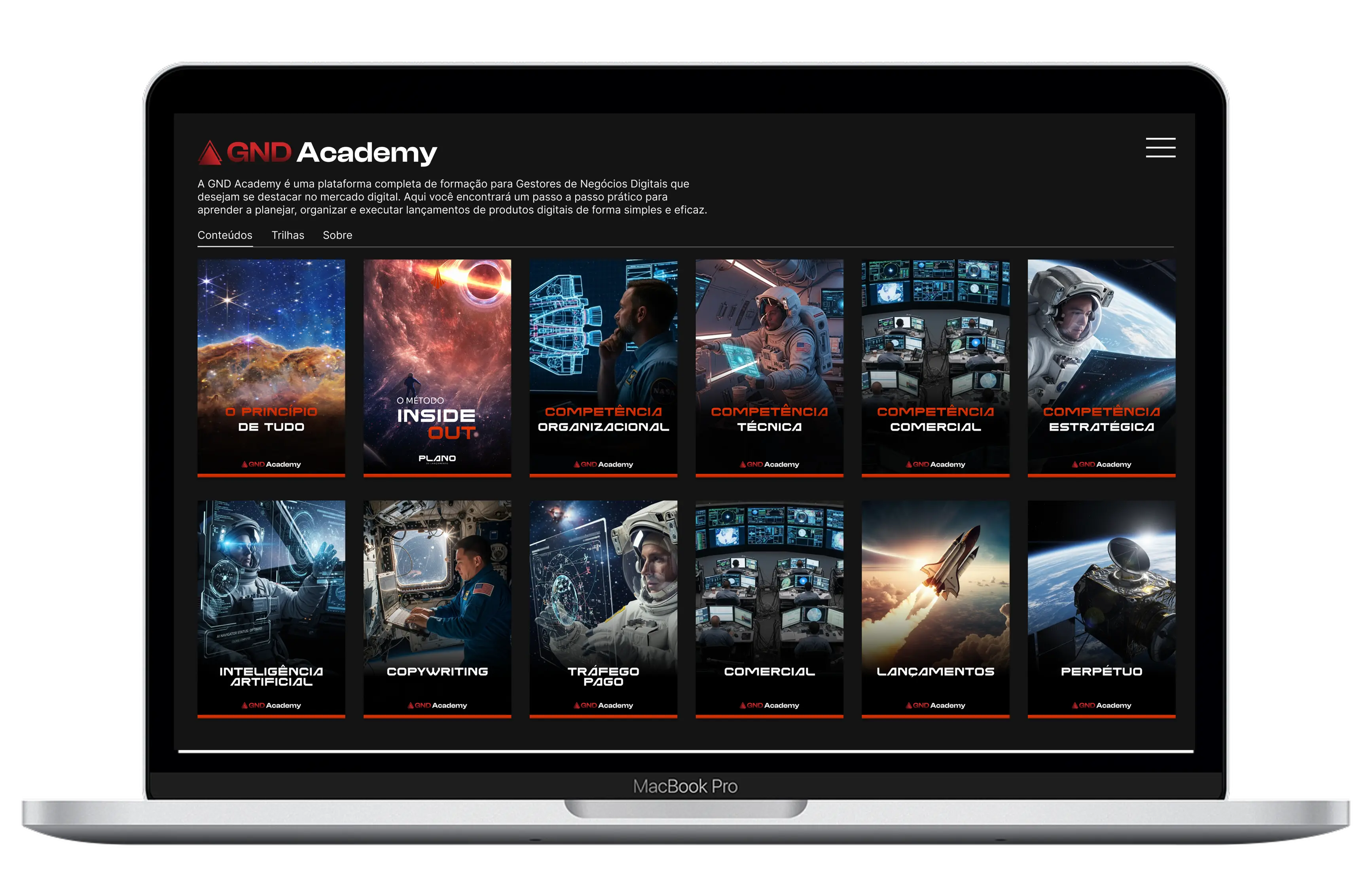 Área de membros da GND Academy em um MacBook Pro